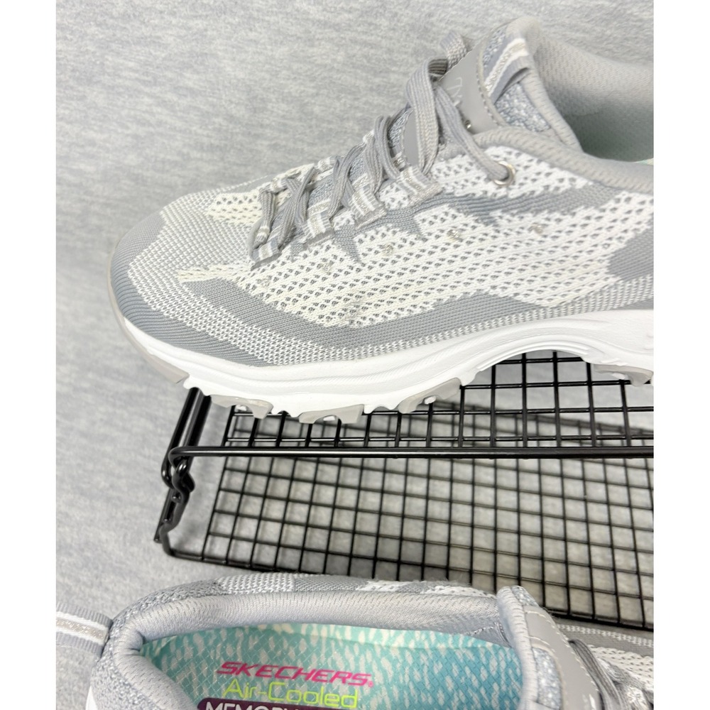 Skechers D'Lites Sneakers Womens 11 Gray White Knit Rhinestone 11955 GYW - Picture 12 of 14